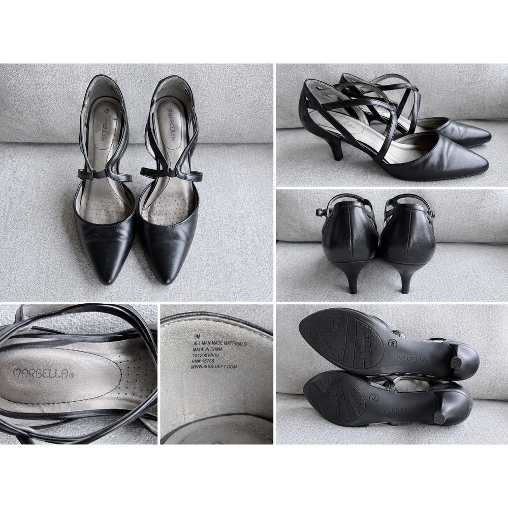 Marbella Strappy Pointed Toe Pumps Womens 9 Black Good Kitten Heel 151208VIVIU